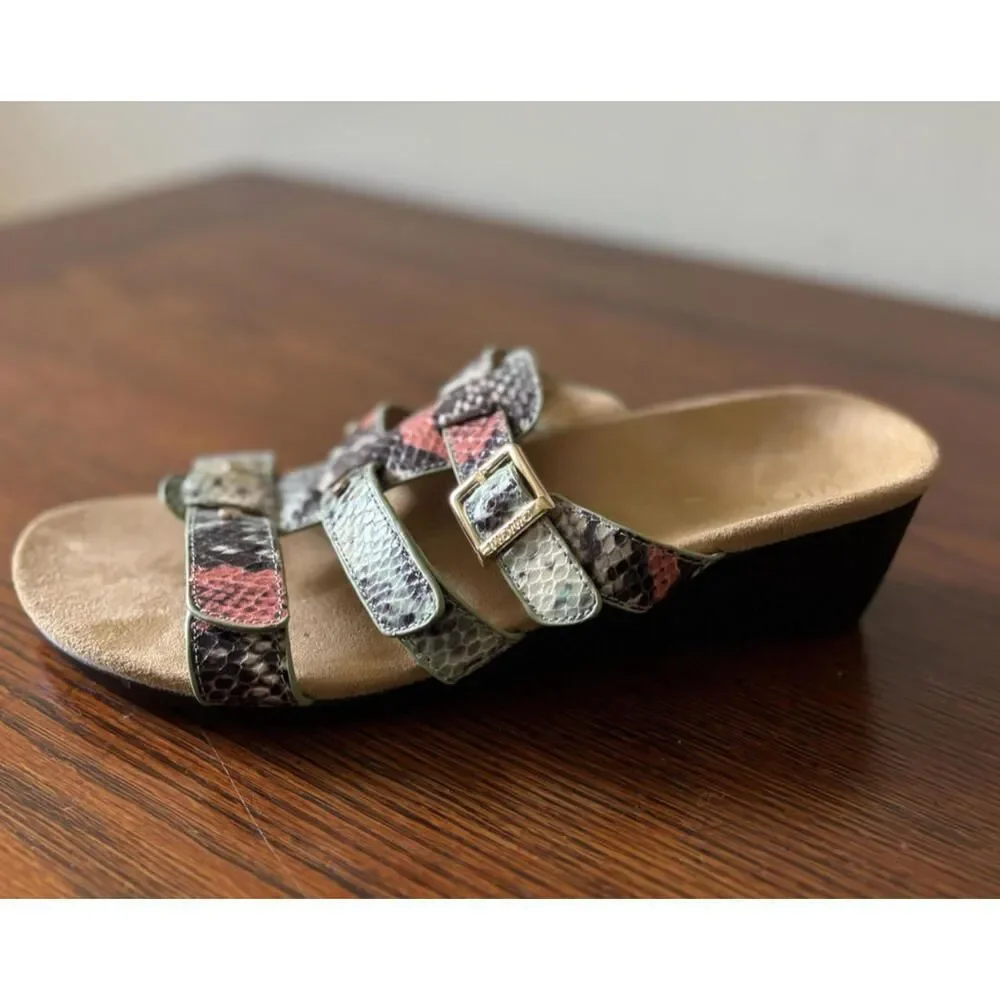 Vionic Radia Snake Print Wedge Sandals Women's Size 8 Orthaheel Triple Strap